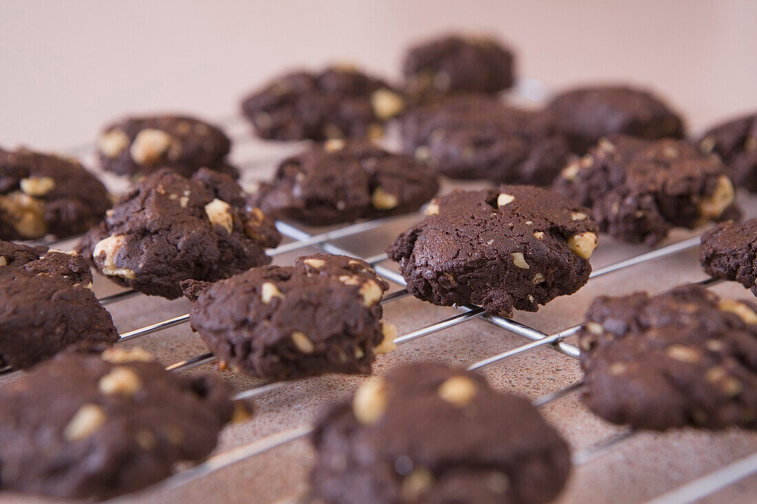 Chocolate Cookies On A Cooling Rack