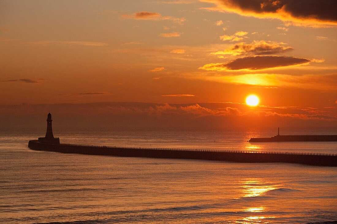 'Sunderland, Tyne And Wear, England; A Lighthouse At The End Of A Pier'