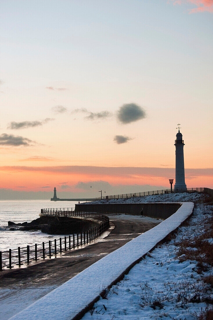'Sunderland, Tyne And Wear, England; A Path And Lighthouse Along The Coast'