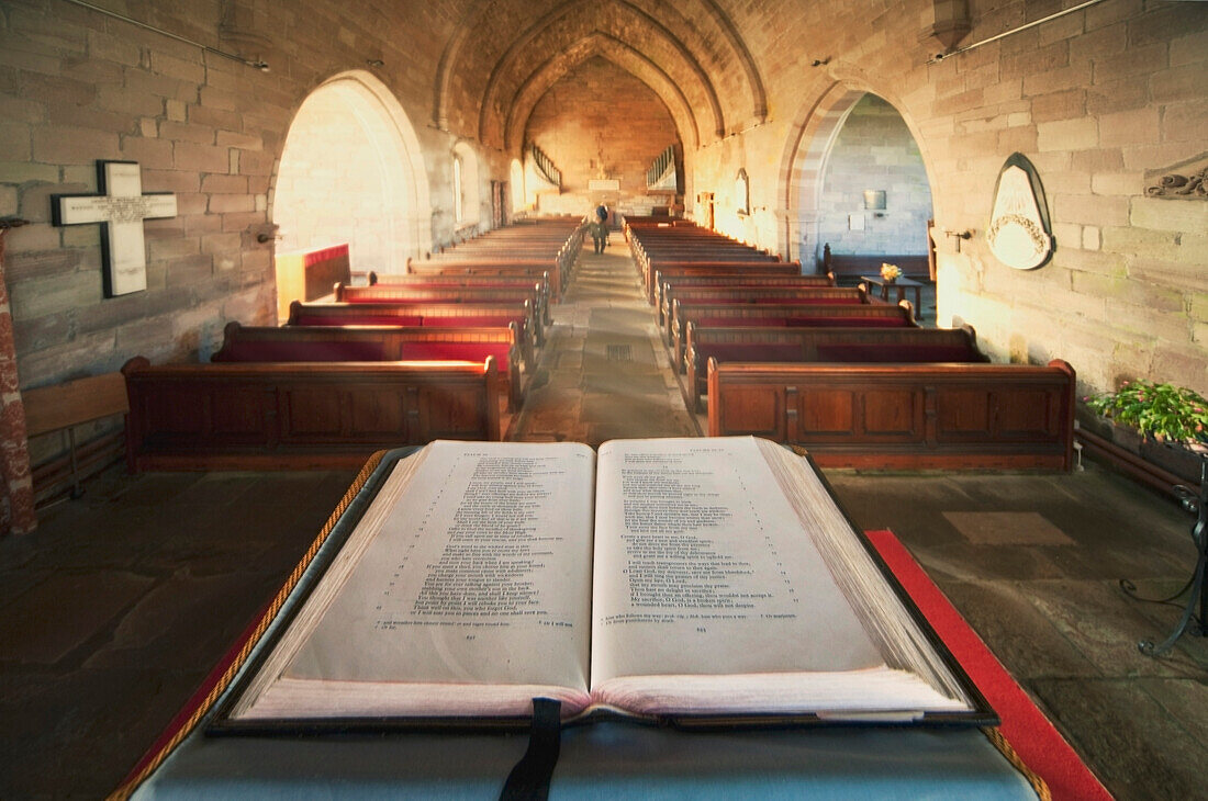 'Durham, England; An Open Bible At The Back Of A Church'