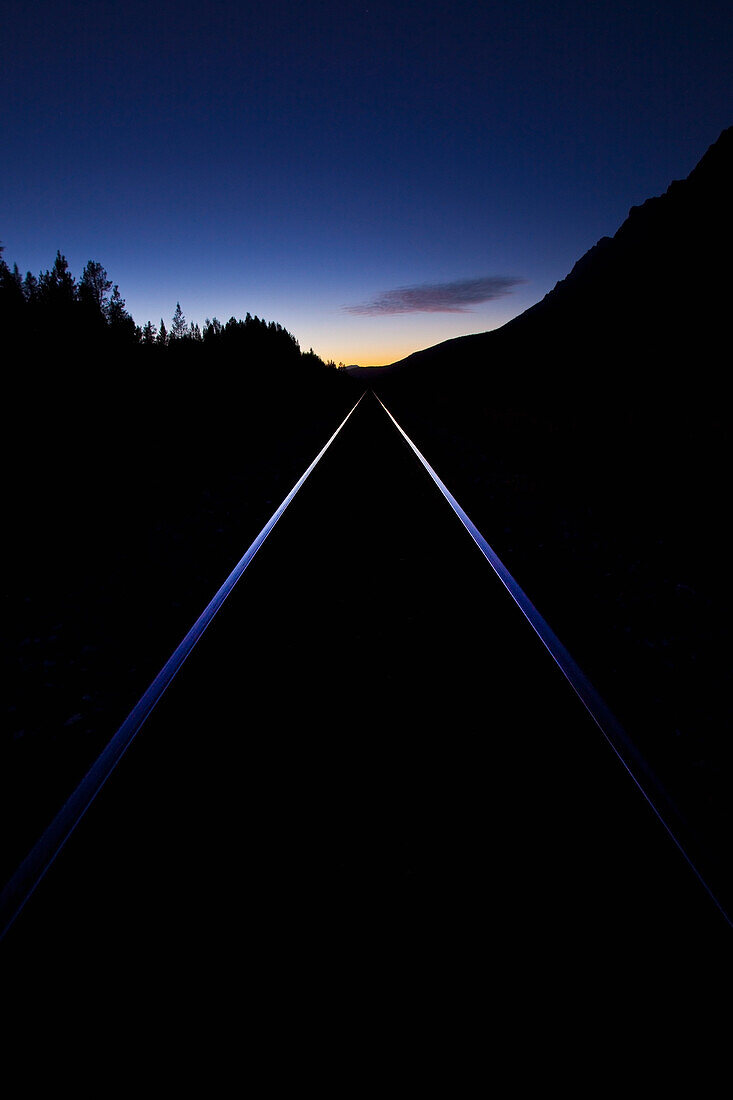 'Train Tracks At Sunset; Banff, Alberta, Canada'
