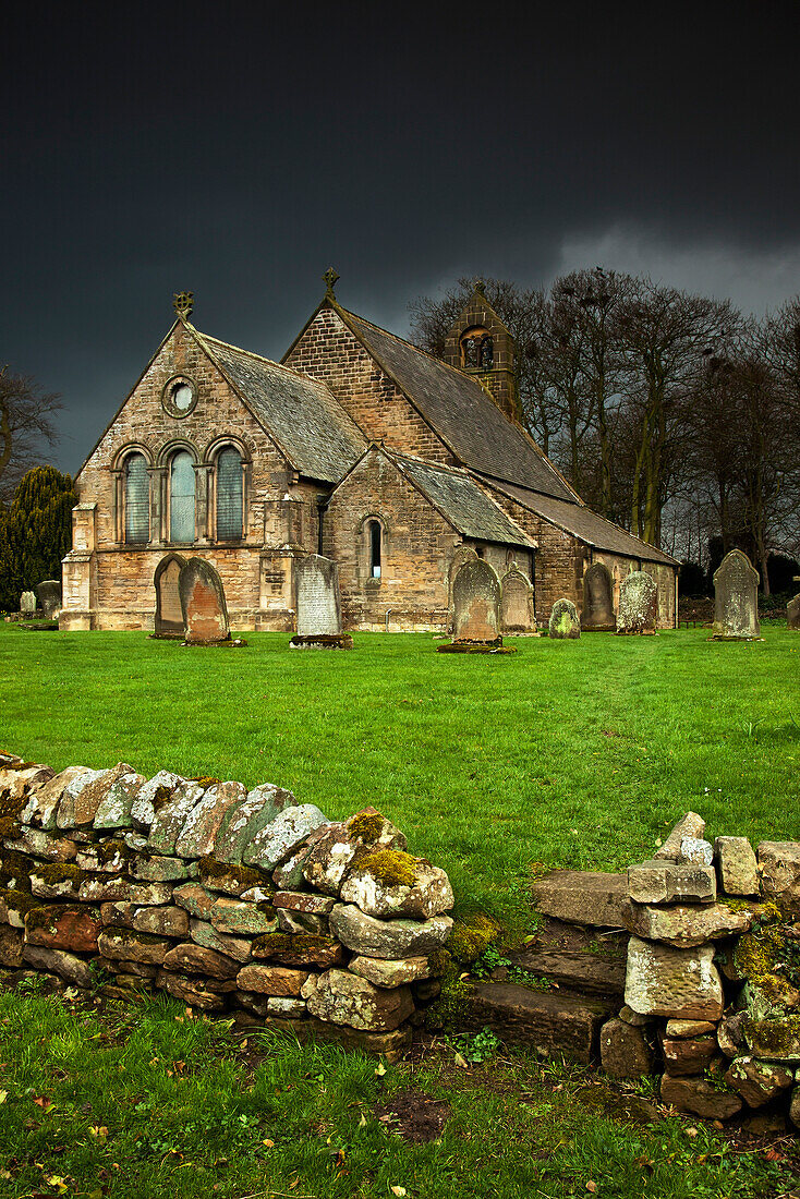 'An Old Church Under A Dark Sky; Northumberland, England'