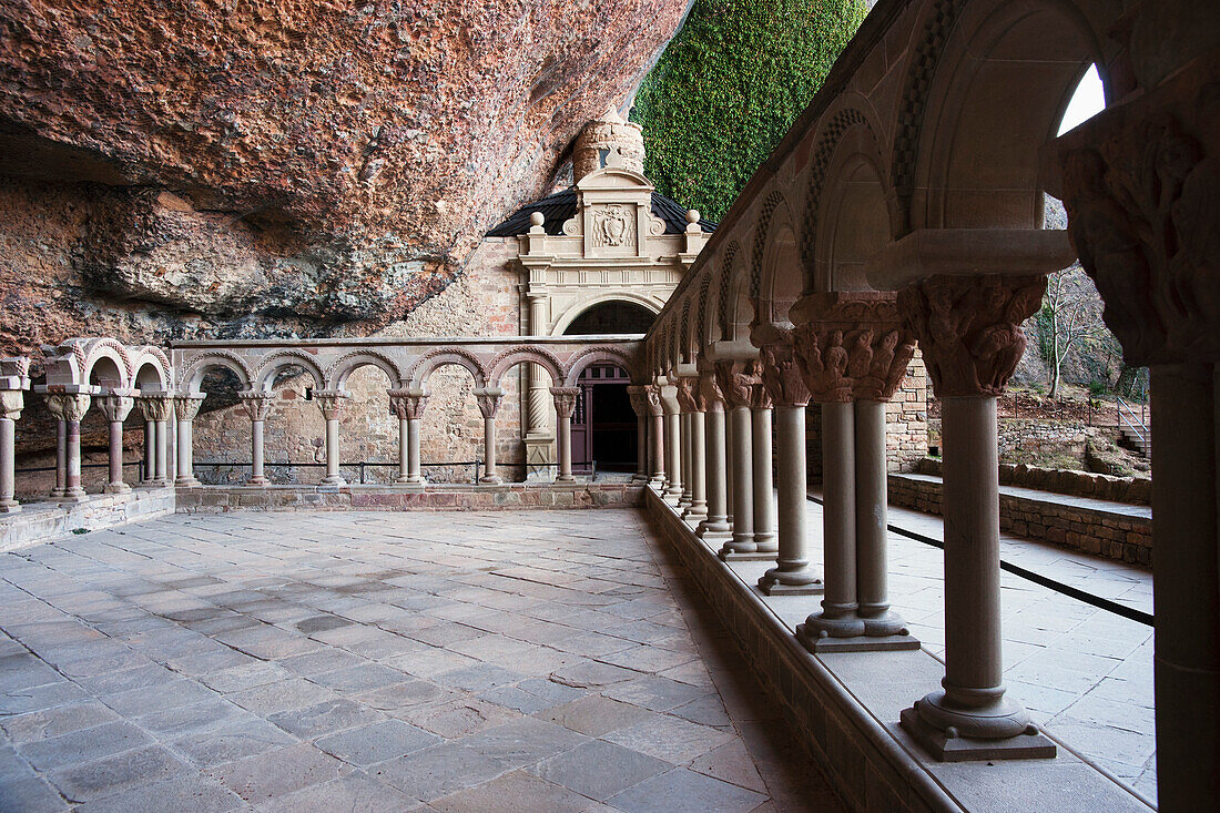 'Cloister With A Series Of Capitals With Biblical Scenes At The Monastery Of San Juan De La Pena; Huesca, Spain'