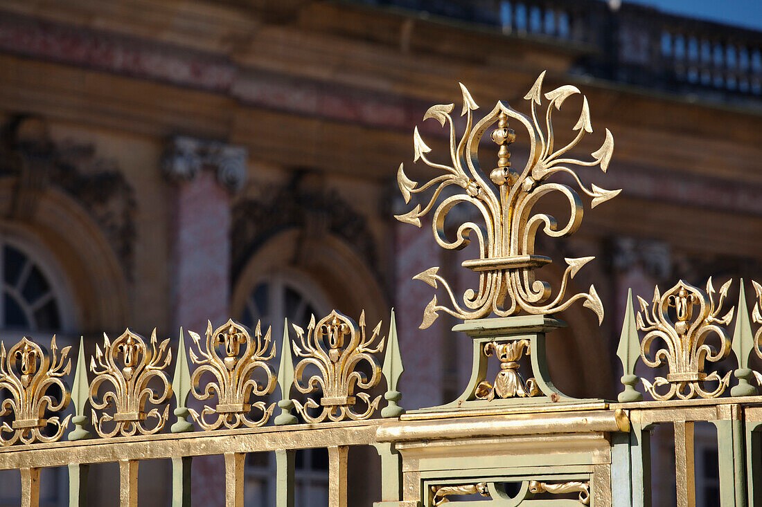 'Detail Of The Gold Fencing Around The Grand Trianon Gates In The Gardens In The Palace Of Versailles; Paris, France'