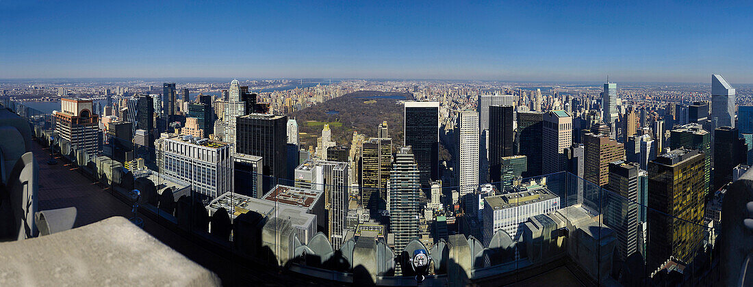 aerial and panoramic view of Central Park and its buildings