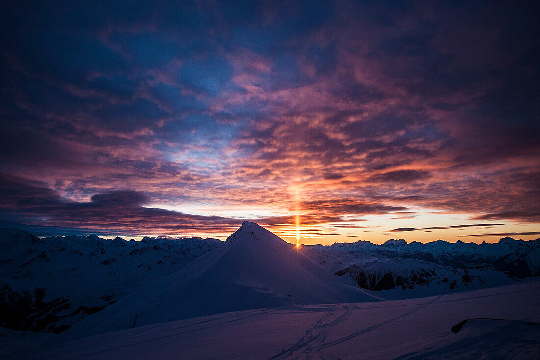 Switzerland, Grimentz, amazing sunset on the mountain