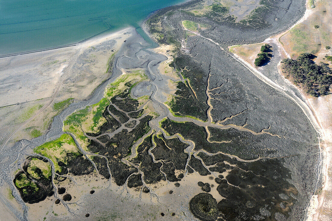 Aerial view at low tide Croisic mud bottom