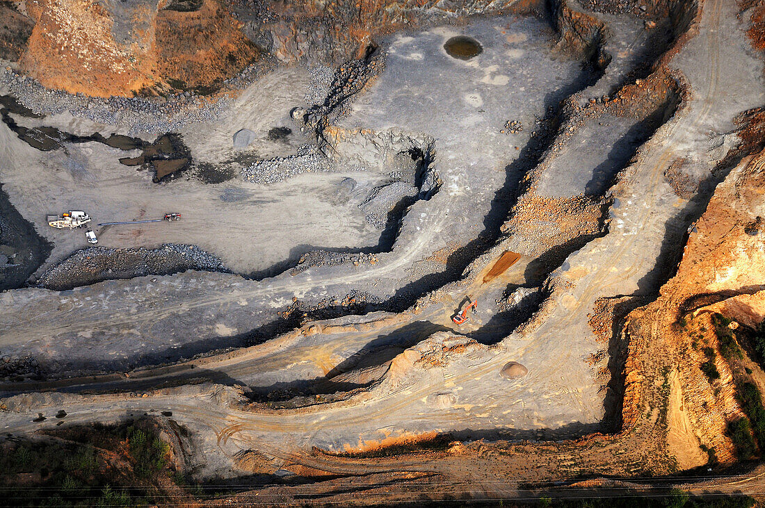 aerial view of a career. Terrace. Backhoe on a terrace