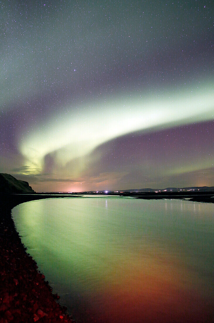 Iceland. Southern region. Stora Mork. Aurora Borealis.