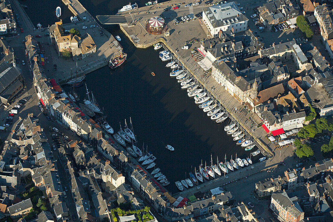 France, Calvados (14), Honfleur, picturesque old port, labeled Most beautiful detours of France (aerial view)