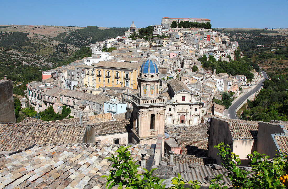 Italy, Sicily, province of Ragusa, Ragusa, Ibla district (Unesco world heritage) overview and Santa Maria dell Itria tower bell