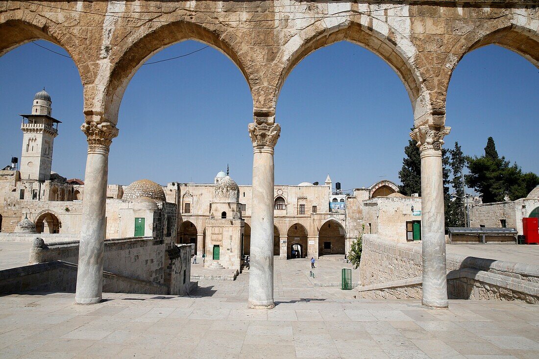 Stone arches at Dome of the Rock. Jerusalem. Israel.