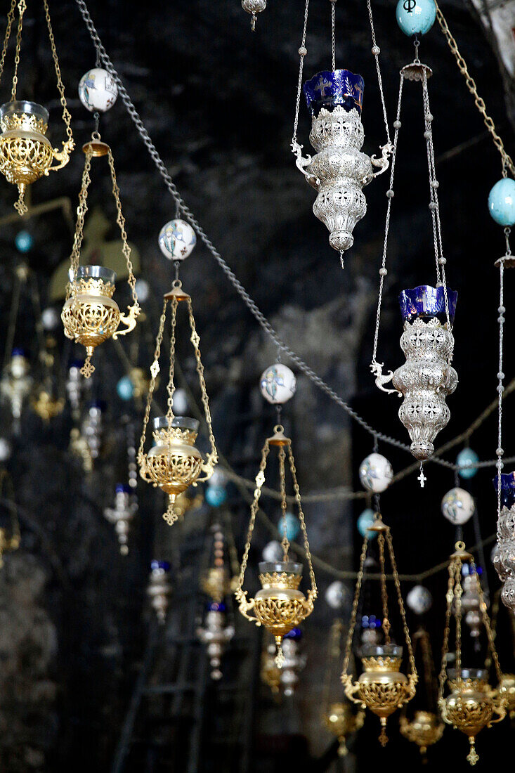 Tomb of the Virgin Mary (Church of the Assumption). Old lanterns. Jerusalem. Israel.