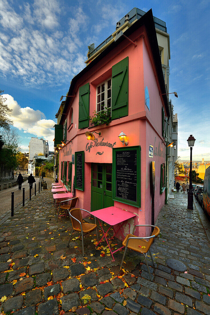 France. Pink Montmartre Paris home. vertical view