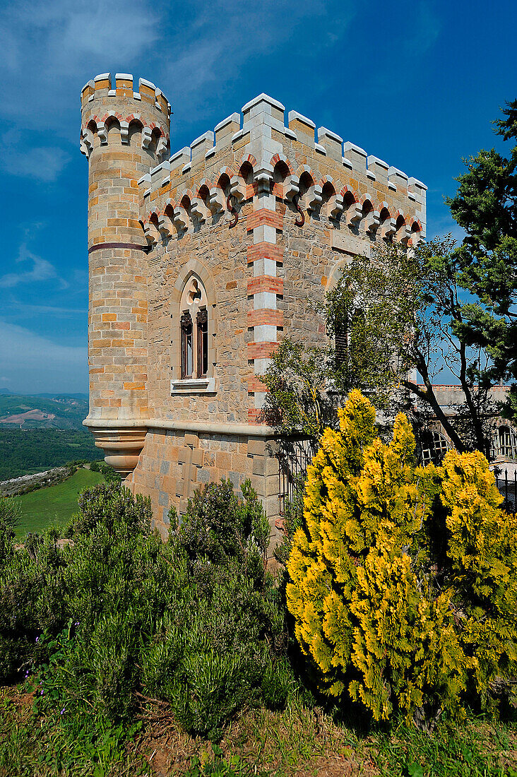 France. Shooting against Diving neo medieval tower in Rennes le Chateau in the Aude