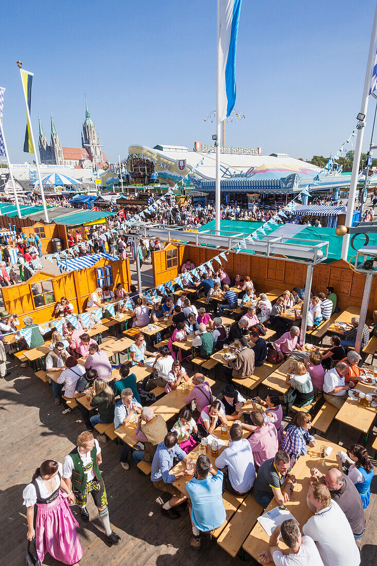 Germany, Baveria, Munich, Oktoberfest, Hofbrauhaus Beer Garden, People Drinking
