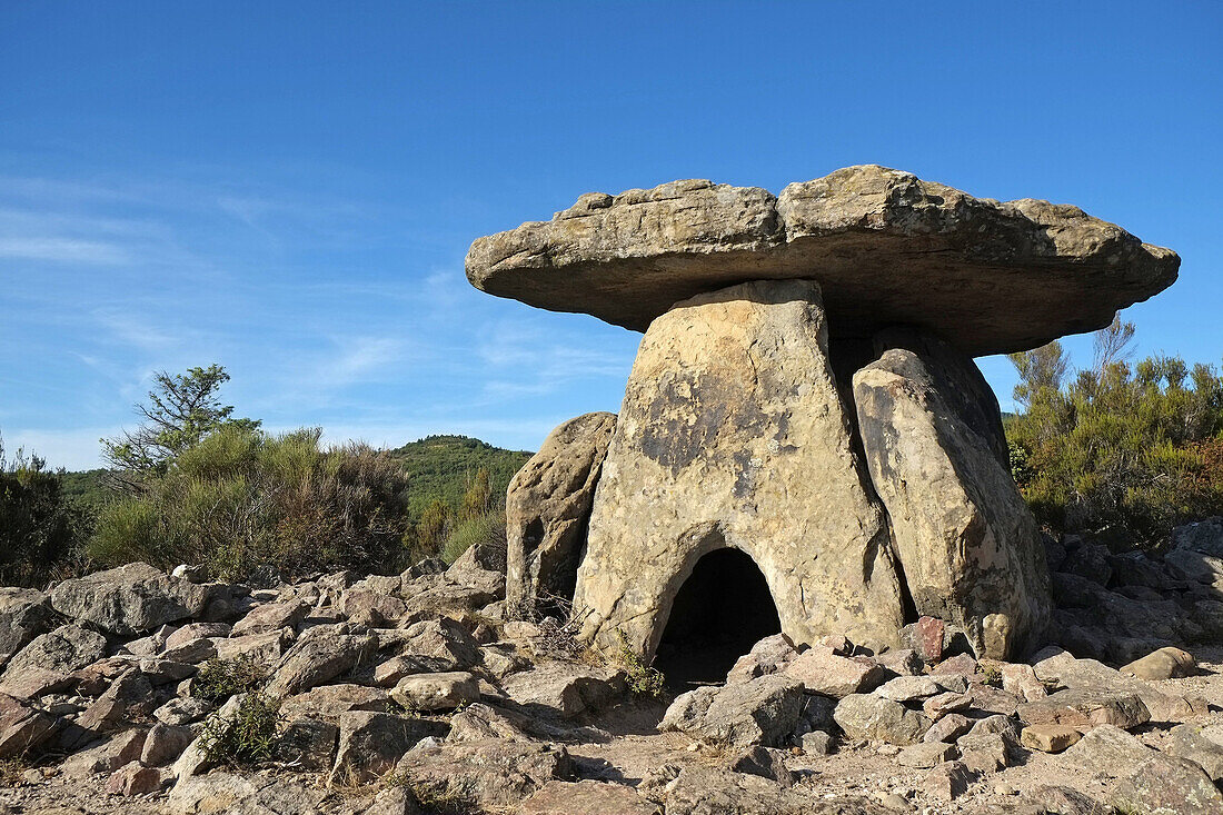 France, Hérault, dolmen Coste Rouge is located on the grounds of the former priory of Saint Michel de Grandmont.