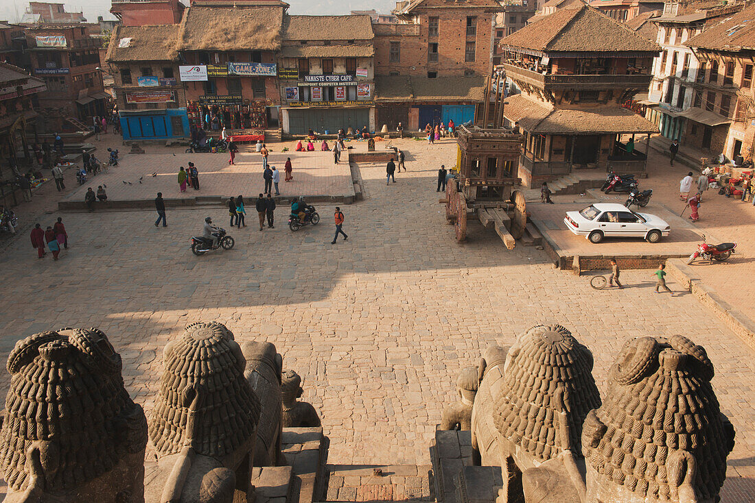 'View of Taumadhi Square from the top of Nyatapola Temple; Bhaktapur, Nepal'