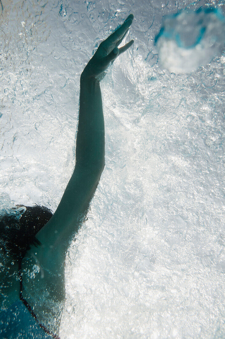 'A Woman Swimming Underwater; Tarifa, Cadiz, Andalusia, Spain'