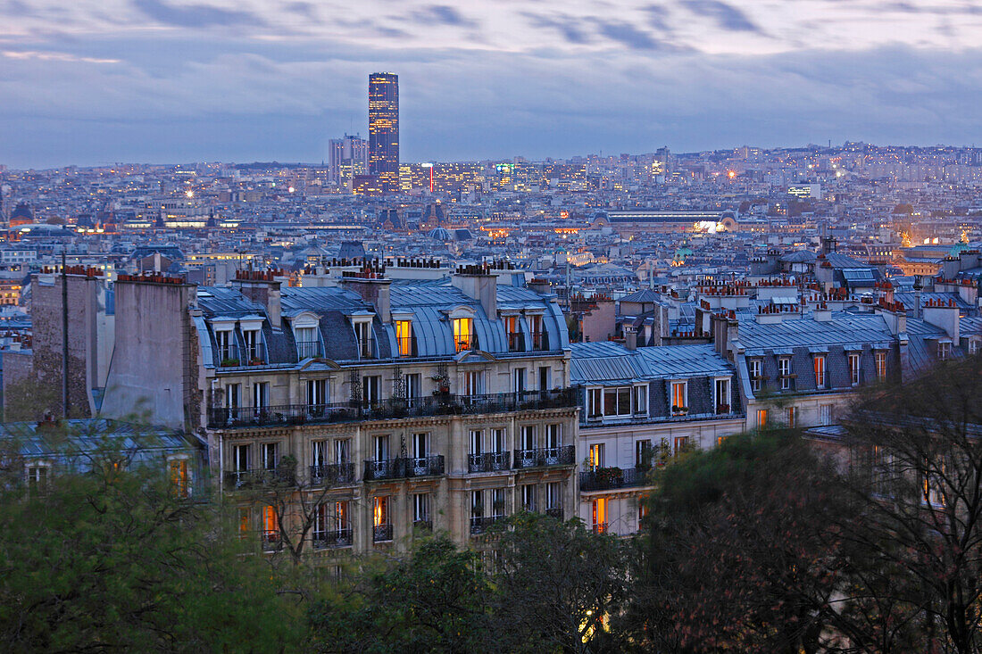 'Skyline Of Paris At Dusk Seen From Montmartre In France; Paris, France'