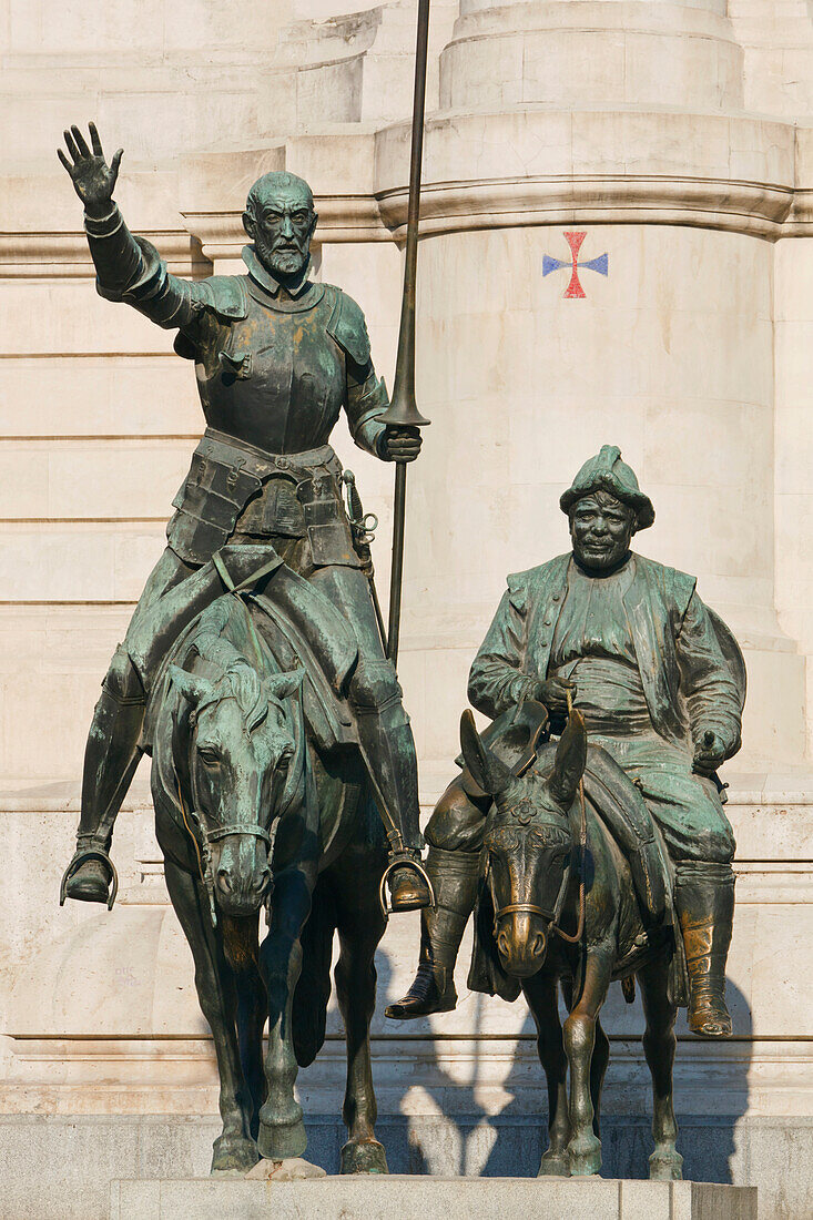 'Monuments To Cervantes In Plaza De Espana (Don Quijote Riding His Horse Rocinante And Sancho Panza Riding His Donkey); Madrid, Spain'