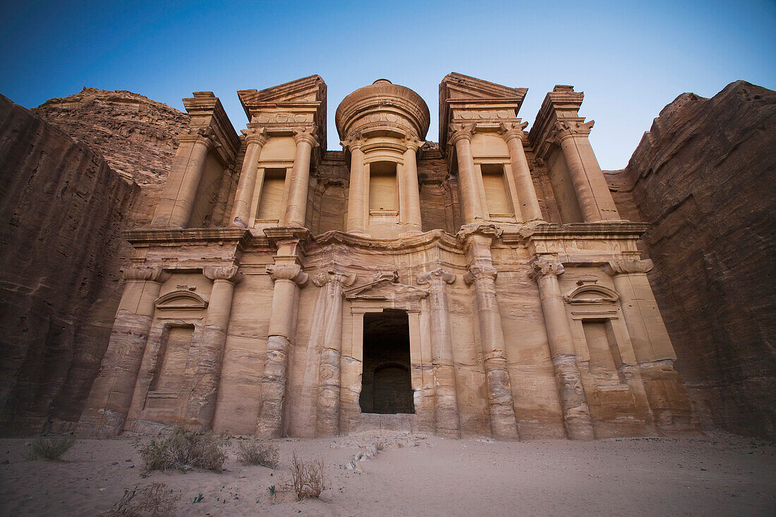 'The Nabatean Architecture Of The Monastery At Dusk; Petra, Jordan'