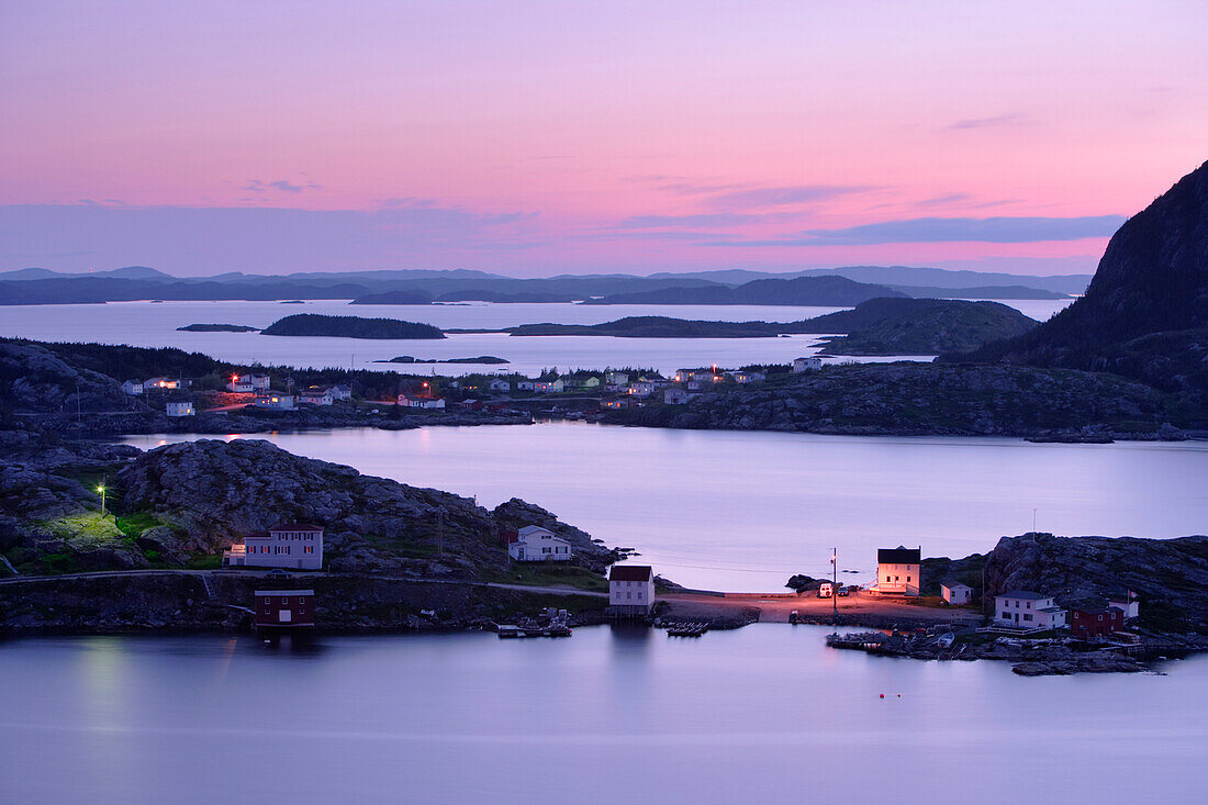 View Of Village And Islands At Twilight, Salvage, Newfoundland, Canada