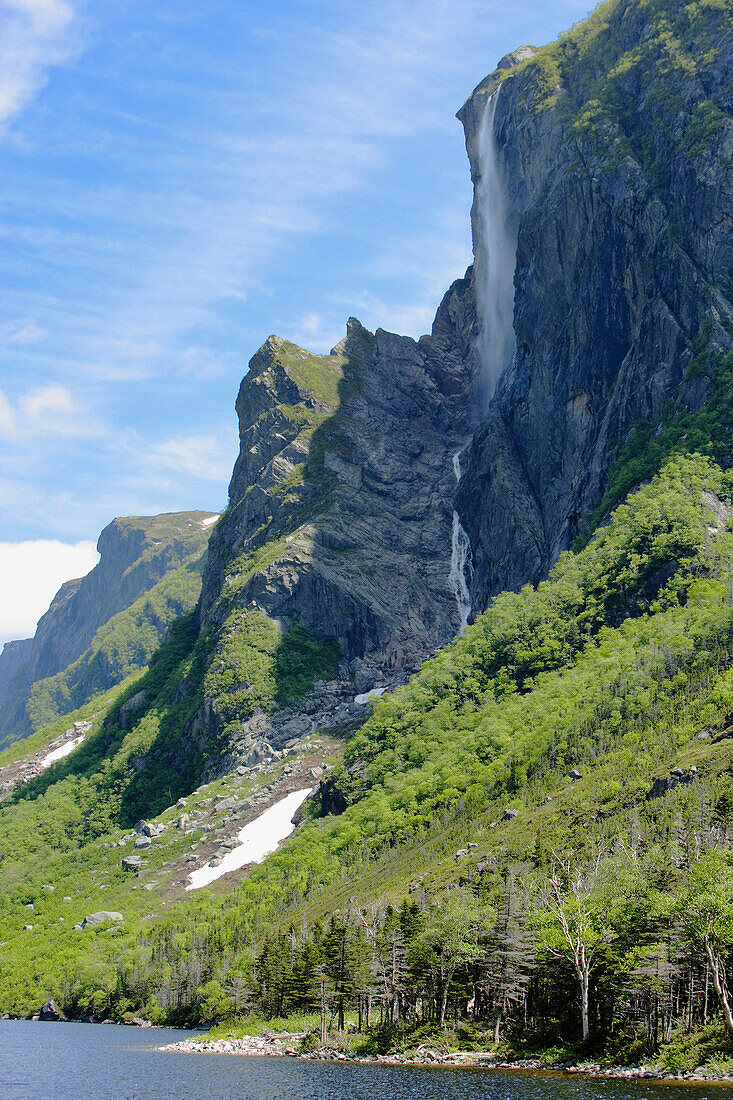 View Of Fall At Western Brook Pond, Gros Morne Np, Newfoundland, Canada