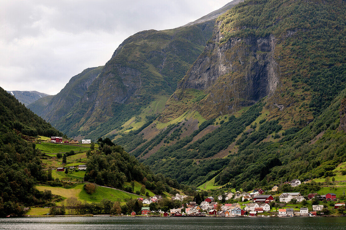 'Houses In A Valley Along The Water's Edge; Undredal, Sogn Og Fjordane, Norway'