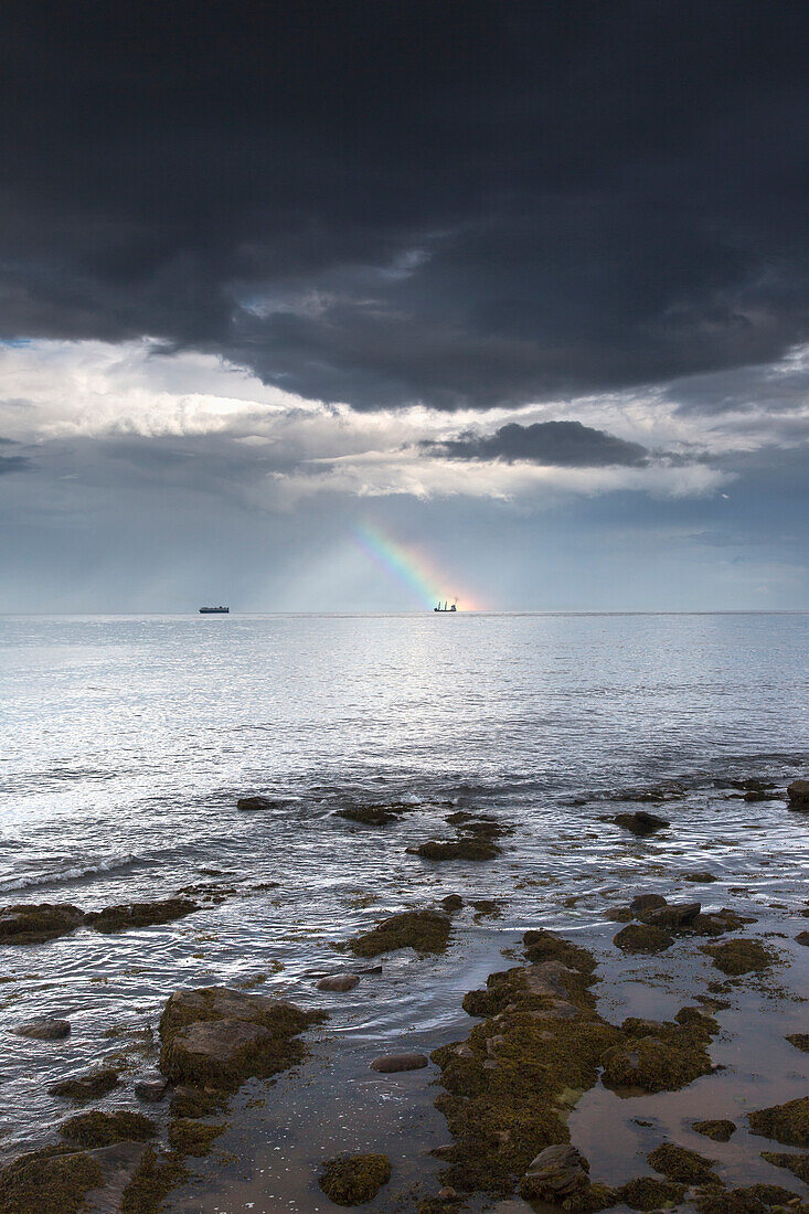 'Rainbow in the distance as seen off the coast;Whitley bay tyne and wear england'