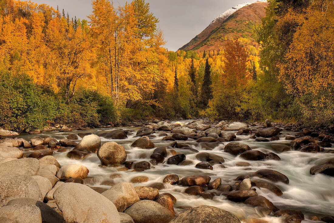 Scenic View Of The Little Susitna River At The Entrance To Hatcher Pass During Autumn In Southcentral Alaska, Hdr Image