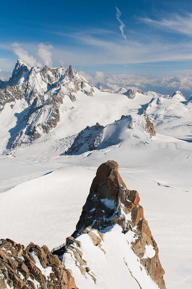 'Rugged peaks on a snow covered mountain range;Chamonix-mont-blanc rhone-alpes france'