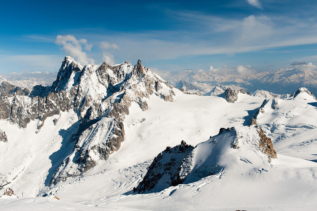 'Rugged mountain range of the french alps covered in snow;Chamonix-mont-blanc rhone-alpes france'