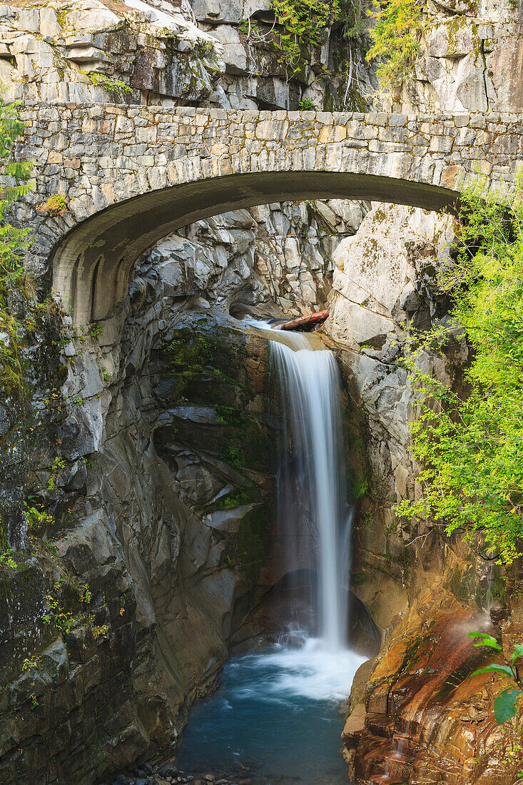 'Bridge over christine waterfall mount rainier national park;Washington united states of america'