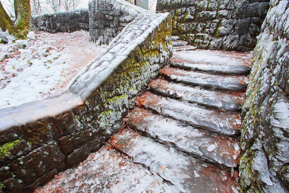 'Icy Steps By Latourell Falls; Columbia River Gorge, Oregon, Usa'