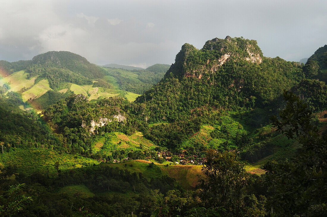 'Lush Mountainous Landscape Under A Cloudy Sky; Mae Hia, Chiang Mai Province, Thailand'