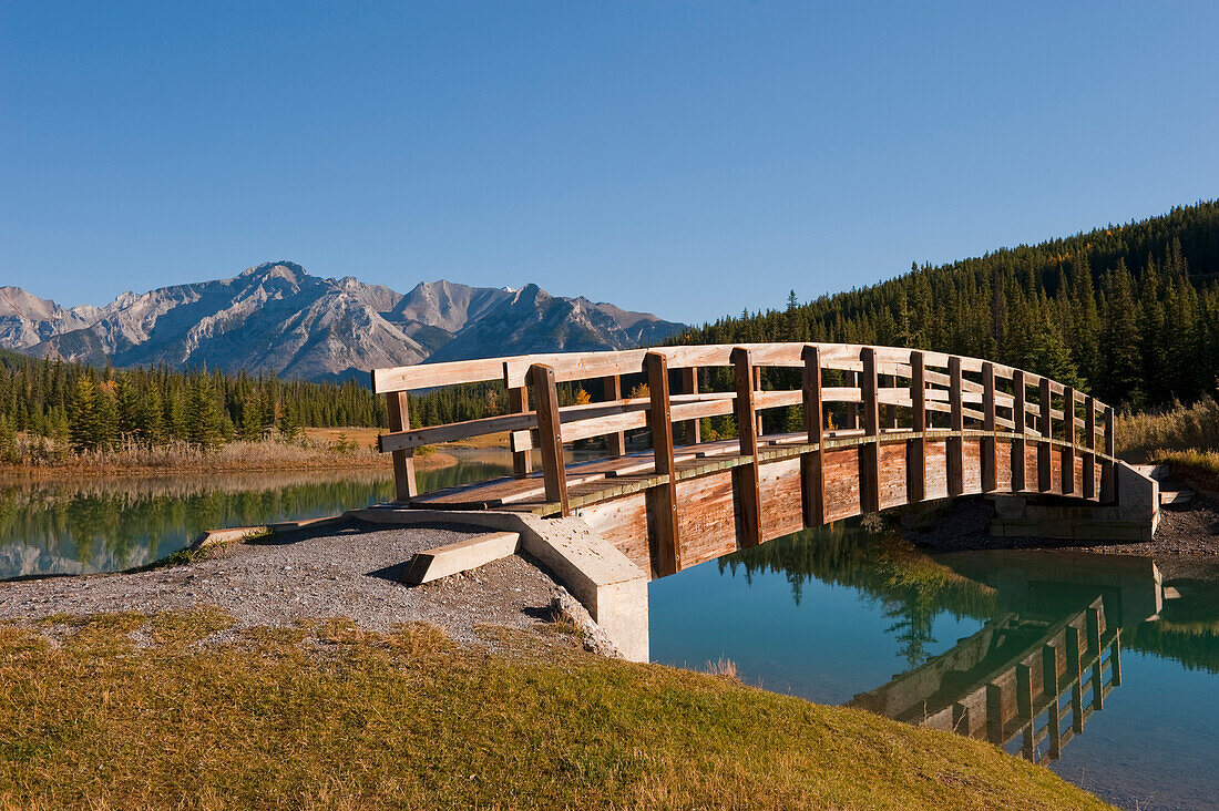 'Footbridge At Cascade Ponds In Banff National Park; Banff, Alberta, Canada'