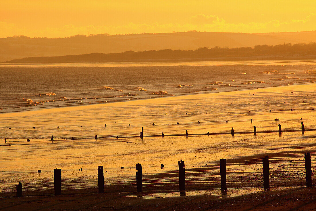 'Sunset Over Beach In Winter; Youghal Beach, East Cork, Ireland'