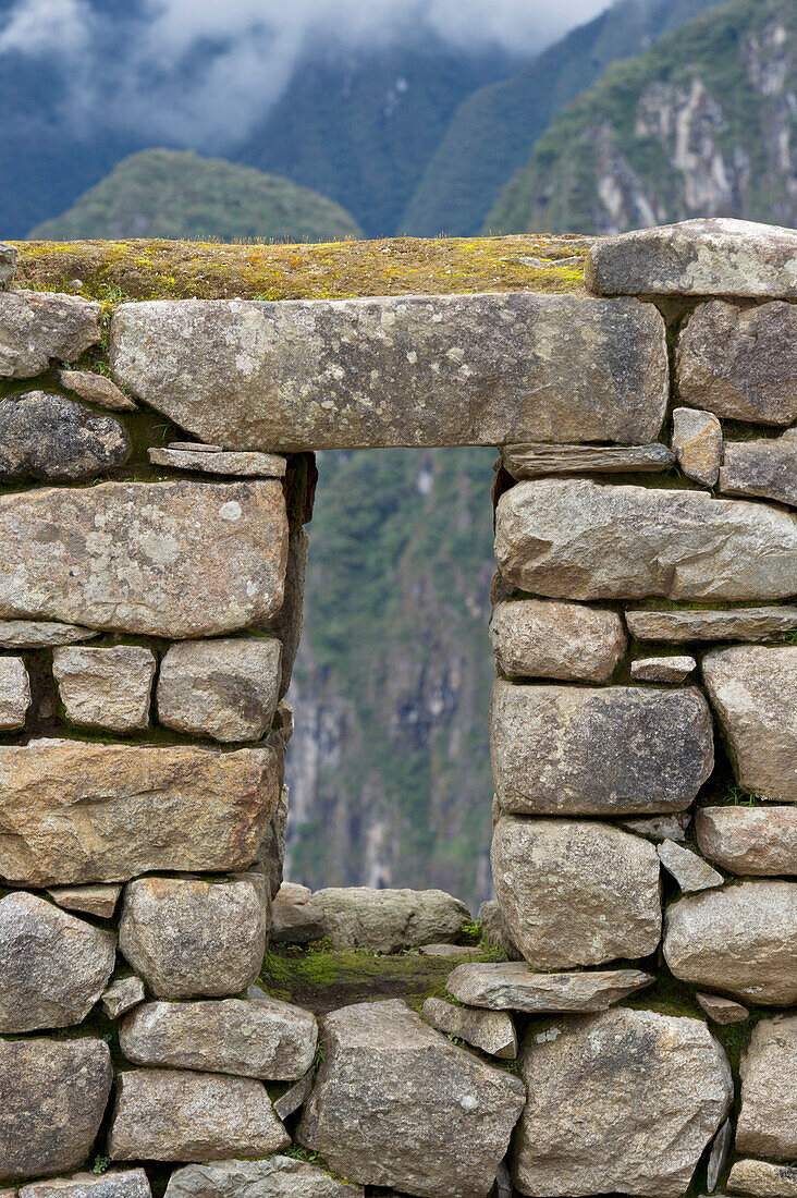 'View Through A Window In The Historic Inca Site Machu Picchu; Peru'