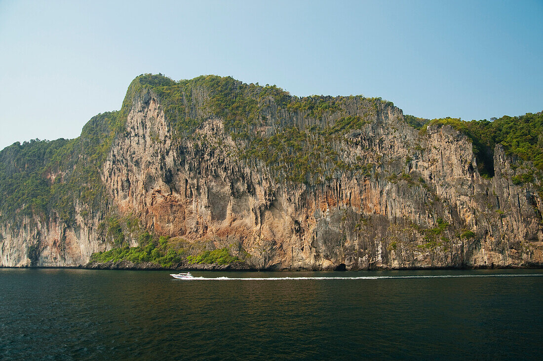 'Boat Passing Ocean Coast; Phuket, Thailand'