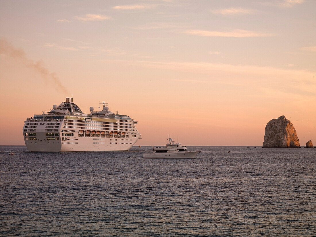 'Los Cabos, Mexico; Cruise Ship And Boat On Water'