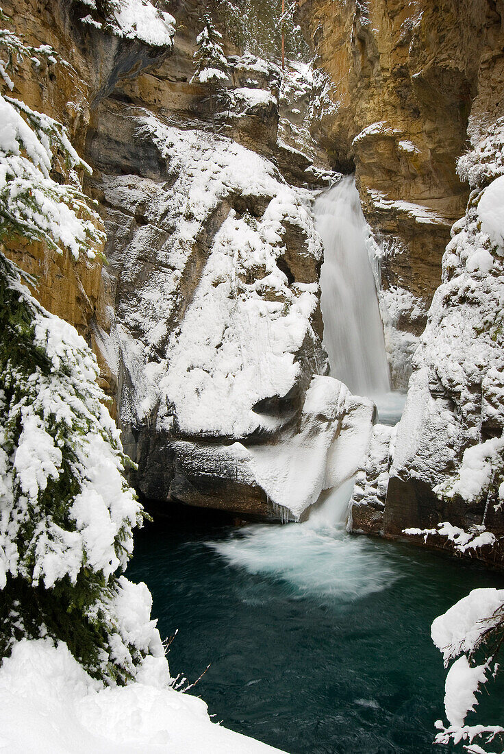 Waterfall In Winter, Johnston Canyon, Banff National Park, Alberta, Canada