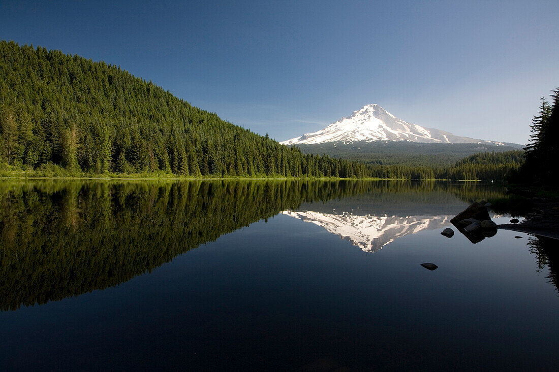 Mountain Reflected In Trillium Lake, Mount Hood National Forest, Oregon, United States Of America