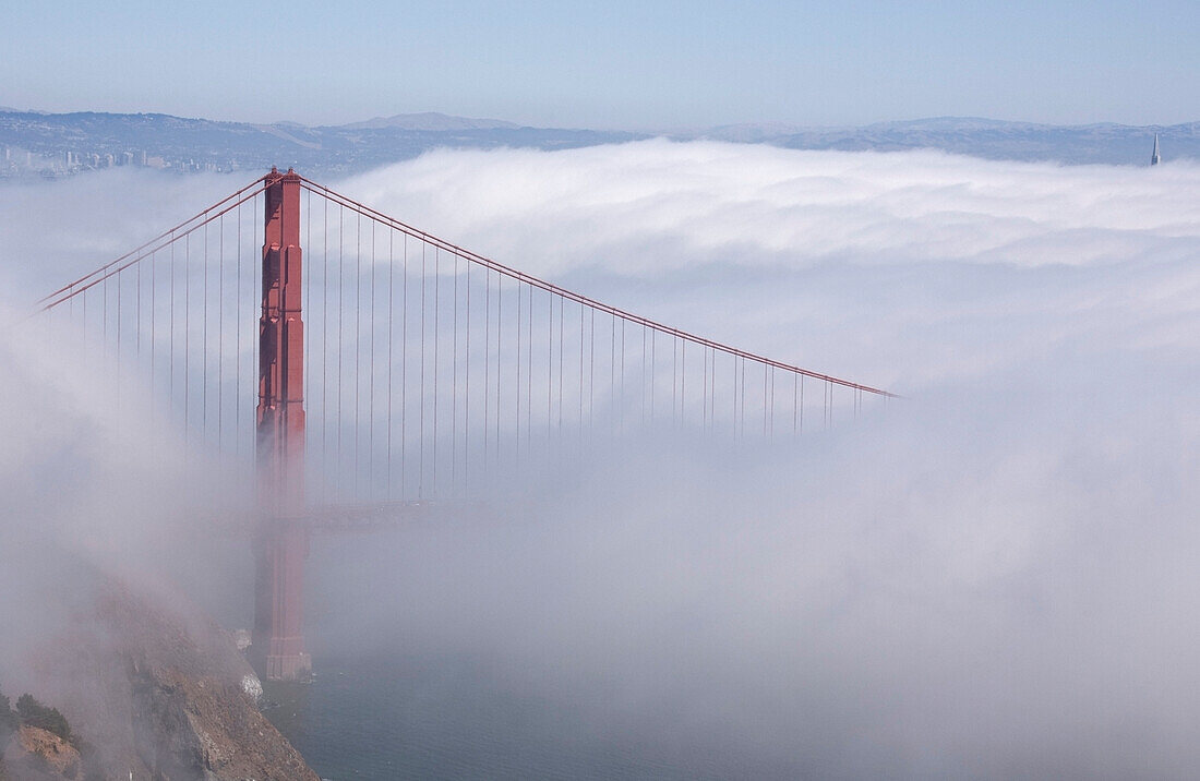 'San Francisco, California, Usa; Golden Gate Bridge In Fog'