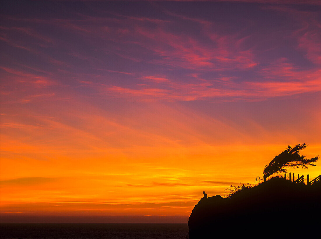 'The sky lights up at dusk at Ecola State Park; Cannon Beach, Oregon, United States of America'