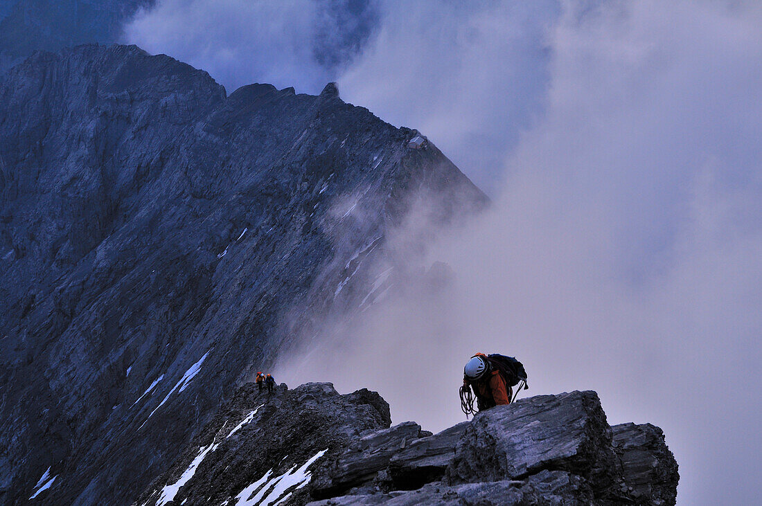 mountaineers on the Mitteleggi-Ridge, Eiger (3970 m), Bernese Alps, Switzerland