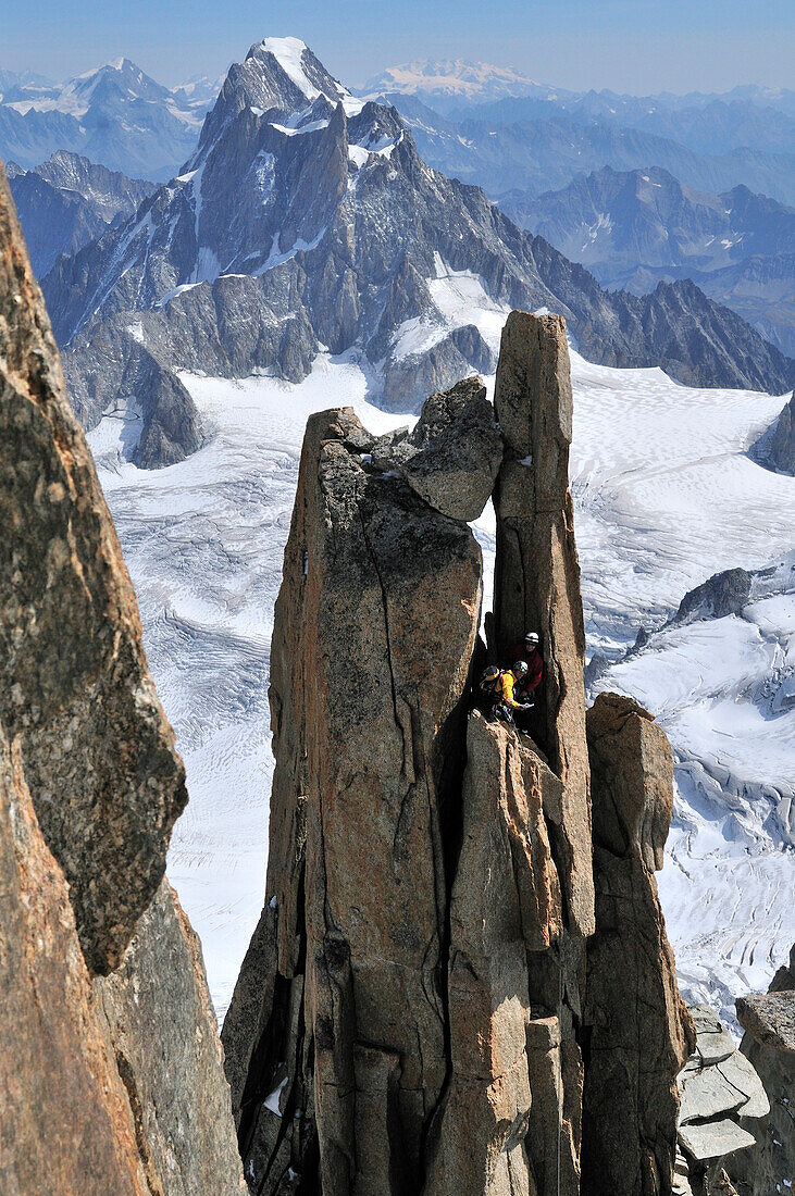 Mountaineers on the Arete du Diables at Mont Blanc du Tacul, Mont Blanc Group, France