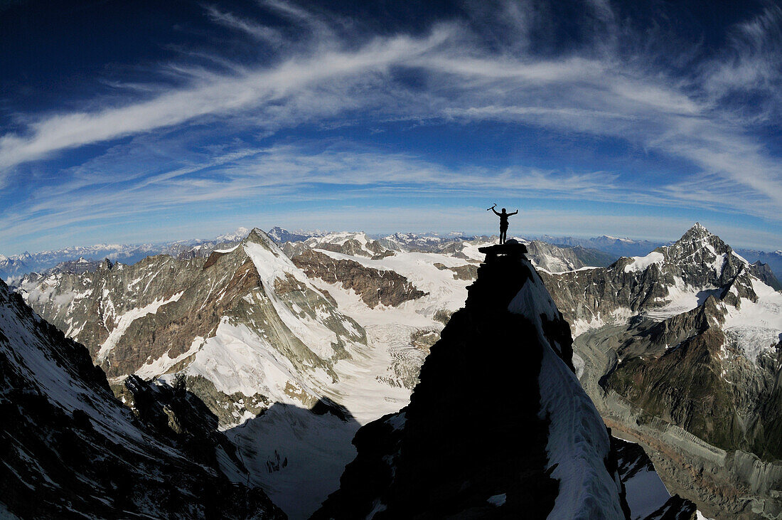 Mountaineer at the Zmuttgrat (Northwest Ridge) of Matterhorn, Wallis, Switzerland