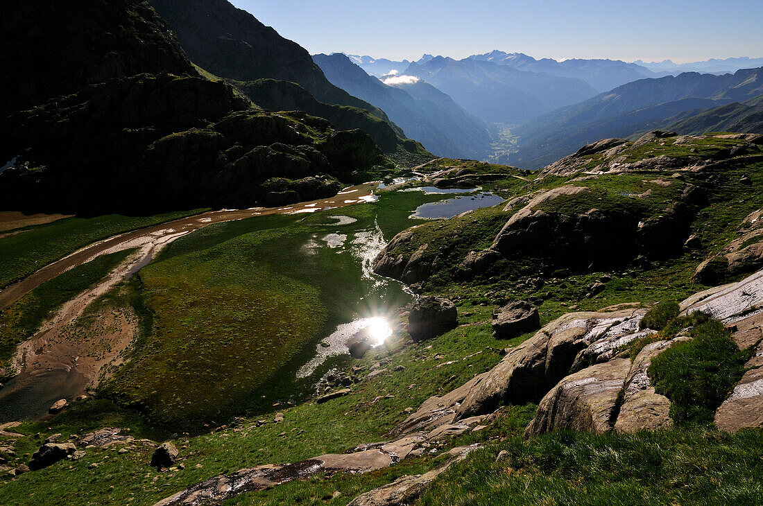 Morgenstimmung am Stubensee hoch über dem Pflerschtal, Südtirol, Italien