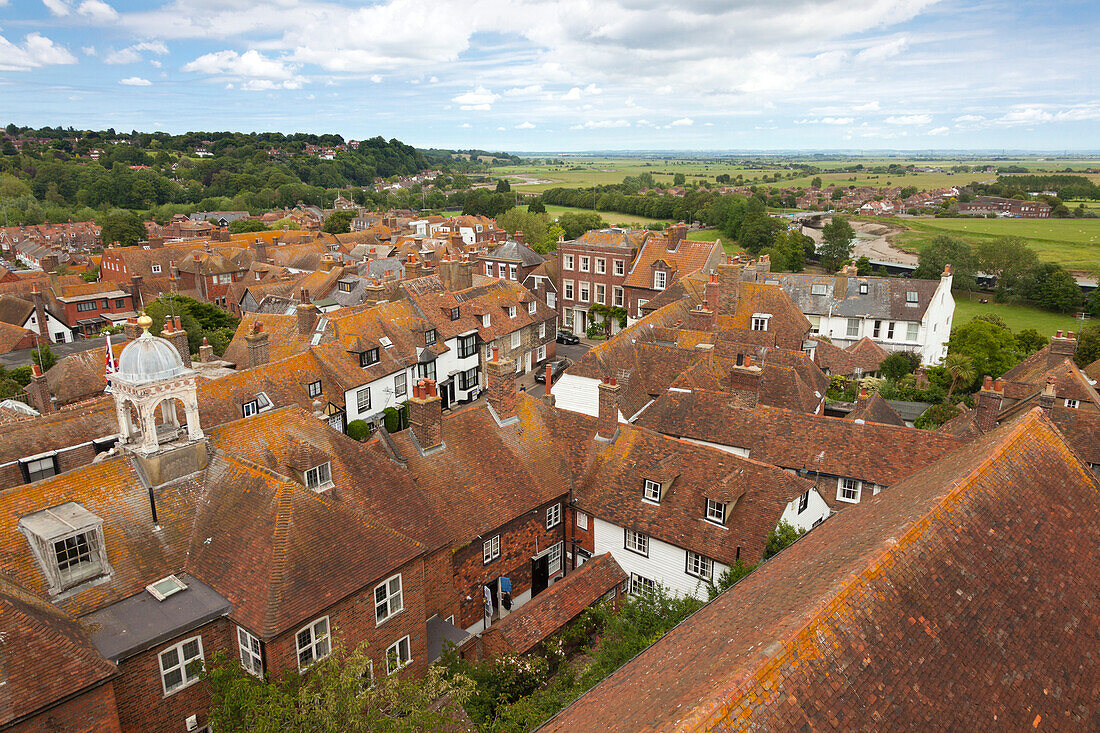 View of the town from the tower of St Mary's church, Rye, East Sussex, Great Britain